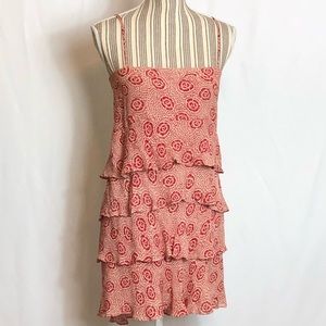 Rachel Mara red floral silk tiered dress size 6